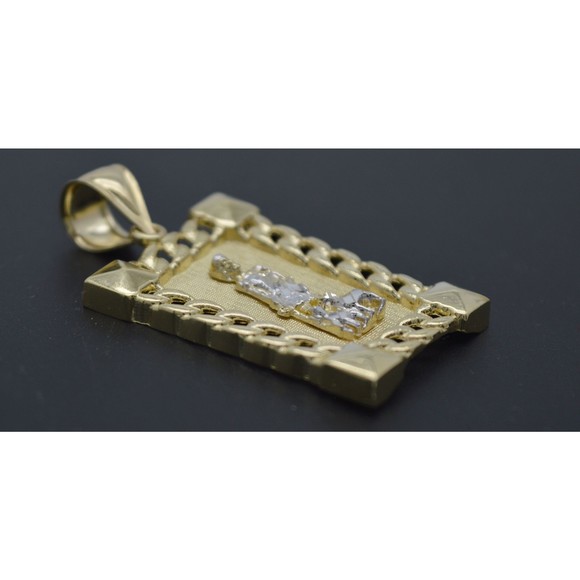 Real Solid 10K Yellow Gold Saint Lazarus Medallion Diamond Cut Pendant 6.0gr - Picture 3 of 8